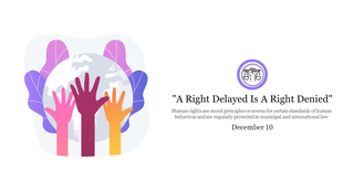 Visual representation of human rights with multicolored hands, globe background, and a quote emphasizing justice.