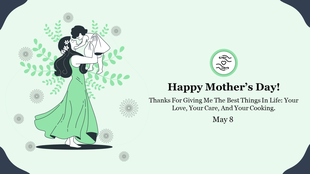 Mother's Day greeting with an illustration of a mother and child, surrounded by flowers and a message of love and gratitude.