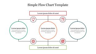 A simple flow chart template with circular icons and connecting arrows, featuring placeholder text for each step.