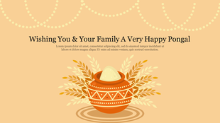 Happy Pongal card with a harvest pot and golden wheat illustration on a warm-toned background.