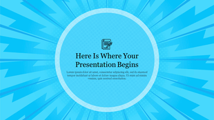 Vibrant sky blue slide with a circular center and radiating beams, featuring placeholder text.