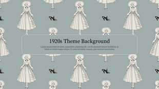 Background slide with 1920s inspired illustrations of women in vintage dresses and hats, with decorative shoes.