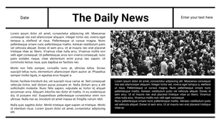 Newspaper themed slide featuring columns of text and a photo of a crowded gathering.
