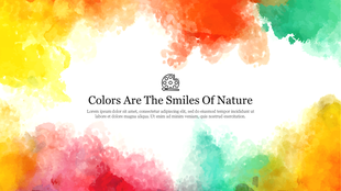 Bright watercolor splashes in multiple colors, surrounding the centered text about nature and colors