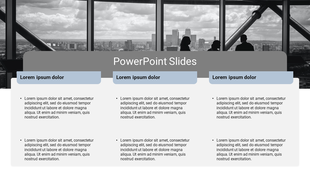 Professional slide featuring a grayscale and three content sections labeled with blue headers and descriptive bullet points.