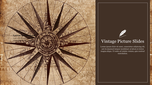 Vintage-style compass rose illustration on a parchment background, with a dark brown text box with a feather icon.