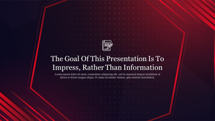 Dark slide with red geometric accents and placeholder text.