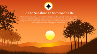 Silhouette of trees against an orange sky with a glowing sun above the horizon, symbolizing a warm sunset.