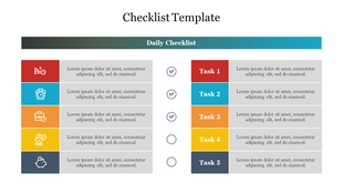 Daily checklist with five tasks on the left side, each paired with an icon, and a matching set of color-coded tasks.