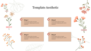 Floral-themed aesthetic slide with four pastel-colored steps and  flower illustrations framing the caption area layout.
