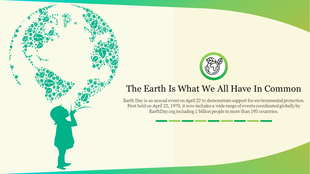 Creative Earth day illustration with flowers and leaves, accompanied by a child silhouette on a green backdrop.