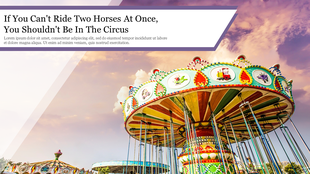 Amusement park carousel ride surrounded by vibrant colors and whimsical decorations under a sky with clouds.