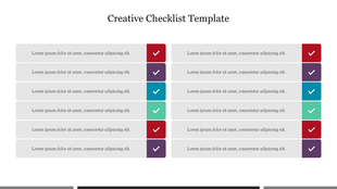 Checklist template with red and purple checkboxes with placeholder text.