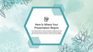 Hexagonal frame in teal with text in the center, set against a watercolor background with floral outlines.