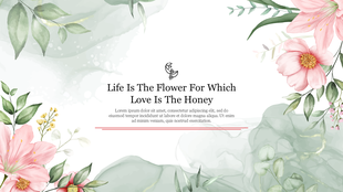 Beautiful floral illustration with pink blossoms and greenery framing a life and love quote in the middle.