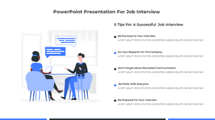 Slide design featuring a conversational illustration and key pointers for a successful job interview.