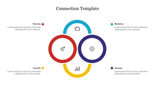 Four interconnected colorful rings in red, blue, black, and yellow with icons, surrounded by text on a white background.