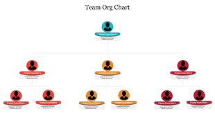Simple org chart displaying team roles and hierarchy, with individual placeholders for each member’s name and title.