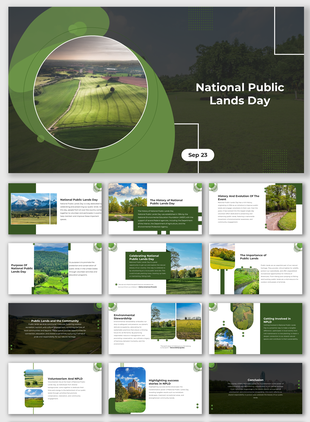 Slides on National Public Lands day, discussing conservation efforts, environmental stewardship, and public involvement.