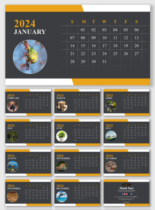 January 2024 calendar layout featuring a bird on a branch with pink blossoms in a circular frame on the left.
