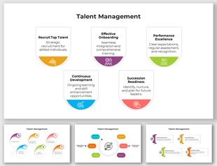 Collection of talent management slides with icons and different layout designs.