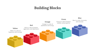 Slide with colorful building blocks in yellow, red, orange, green, and blue, each labeled with a color description.