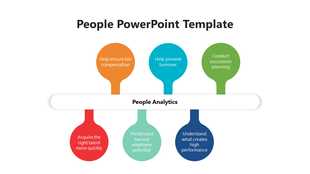 Infographic design featuring six colored bubbles, placed symmetrically across a white central label and text inside.