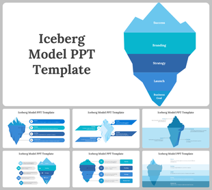 Collection of slides showing iceberg illustrations in varying shades of blue with labelled sections.