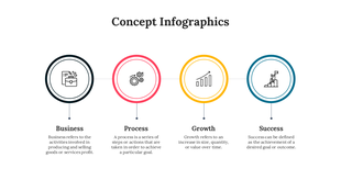 Four concept icons in rings with thin connectors, labeled Business, Process, Growth, and Success, arranged left to right.