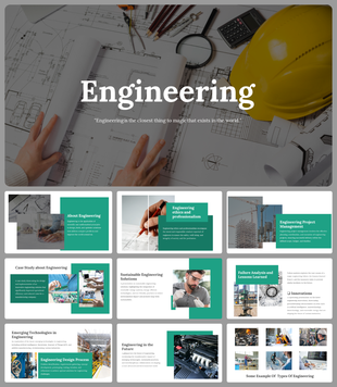 Slide deck showcasing engineering topics, including ethics, project management, and innovations.