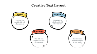 Creative layout with four outlined blobs, each topped with a colored ribbon-style label and editable text inside.