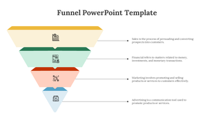 Funnel infographic featuring four colorful layers in yellow, green, red, and blue, each with an icon and description.