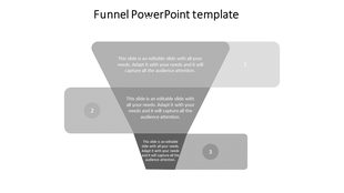 Gray themed funnel graphic with three sections stacked vertically, each labeled with a number and text.