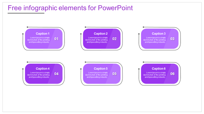 PowerPoint slide featuring six infographic elements with purple backgrounds and captions for each step.
