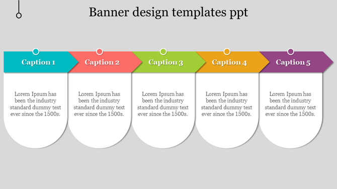 Template featuring five colored banners in blue, red, green, yellow, and purple, each with text space below.