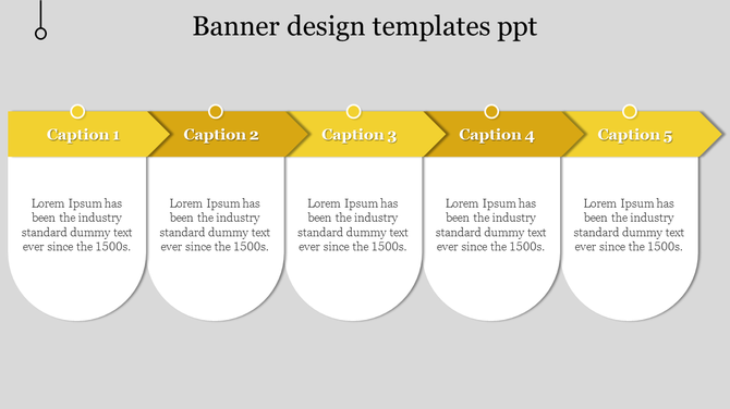 Five segmented banners with yellow headers and white content boxes, each labeled from caption 1 to 5.