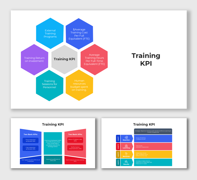 KPI infographic showing performance metrics and categories in vibrant color-coded shapes for content input.