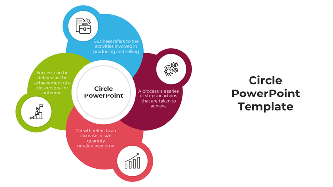 Circle infographic with five overlapping sections, each labeled with icons and definitions related to business and growth.