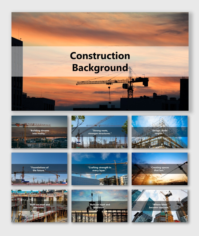 Background For Construction with cranes, scaffolding, and modern buildings under sunset sky for engineering slides.