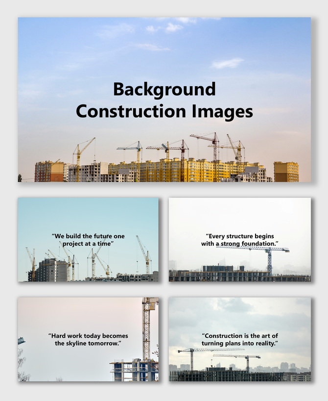 Background Construction Images showing cranes, buildings, and skyline views symbolizing progress and modern development.
