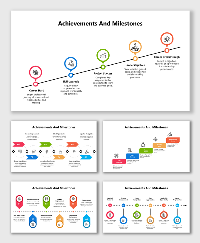 Show key achievements and milestones that highlight skill development, successful projects, recognition, and career growth.
