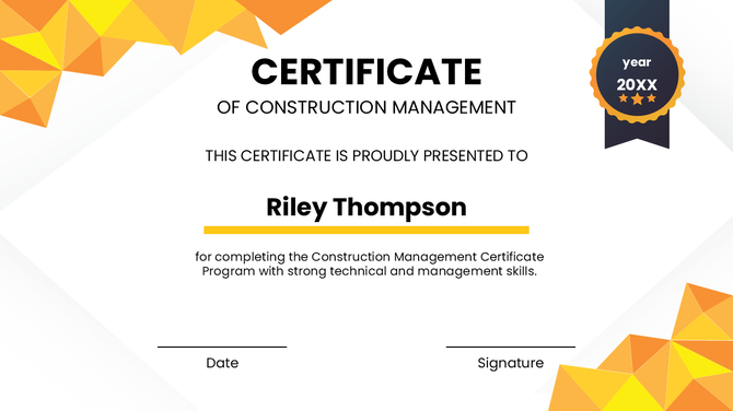 Construction Management Certificate PPT And Google Slides