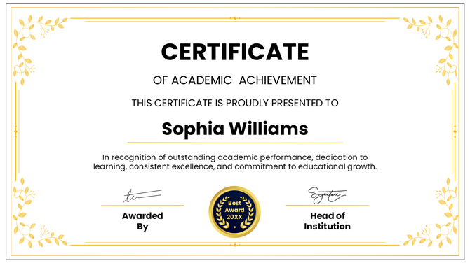 Certificate Of Academic Achievement PPT And Google Slides