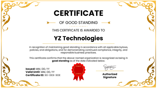 Good Standing Certificate Presentation And Google Slides