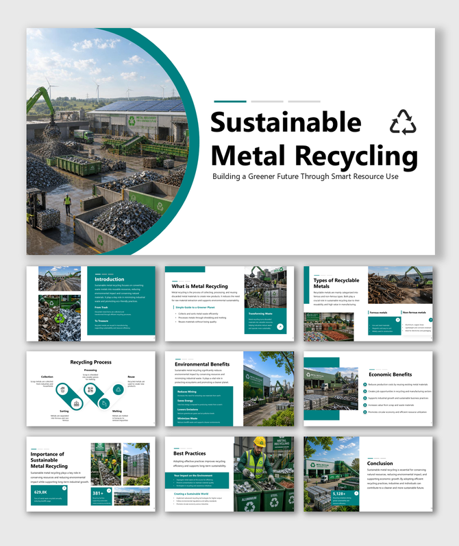Sustainable metal recycling presentation on eco practices, waste reduction, reuse, and circular economy. and growth too.