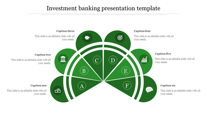 Green semi-circular diagram with six sections mentioned A to F, each with icons and captions.