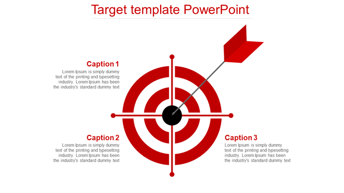 Red target graphic with concentric circles, divided into four segments, and an arrow pointing at the center.