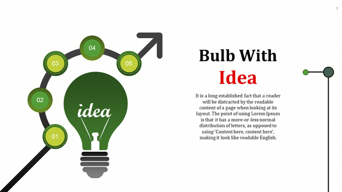 PowerPoint template featuring a lightbulb with the word idea and a series of numbered steps.