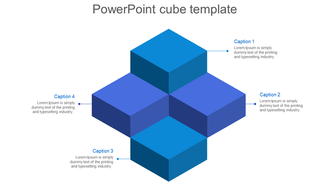 3D cube diagram in blue tones, highlighting four key segments with corresponding text labels.