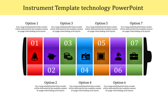 Battery shaped infographic with seven colorful segments, each labeled with numbers, icons and captions below.